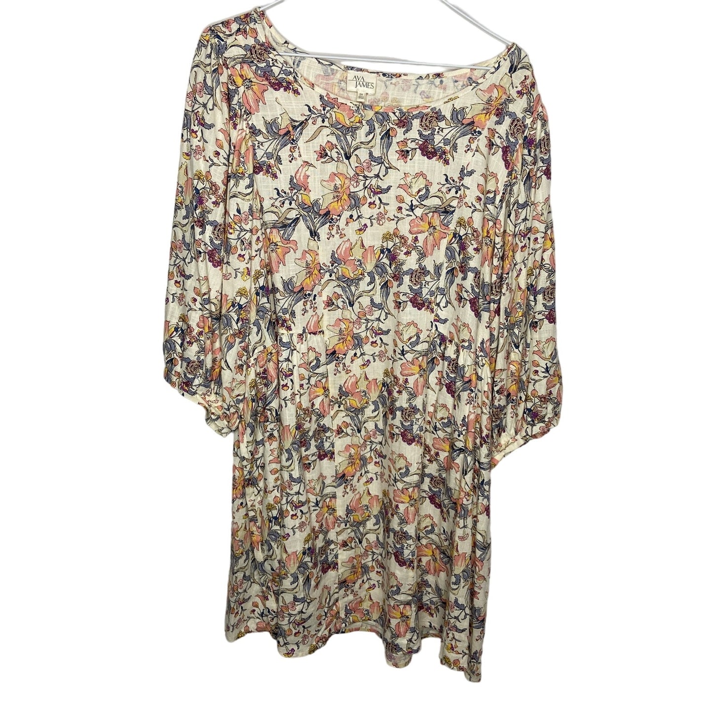 Ava James Rayon Linen Blend Floral Baby Doll Mini Dress - Women's Plus Size 2X