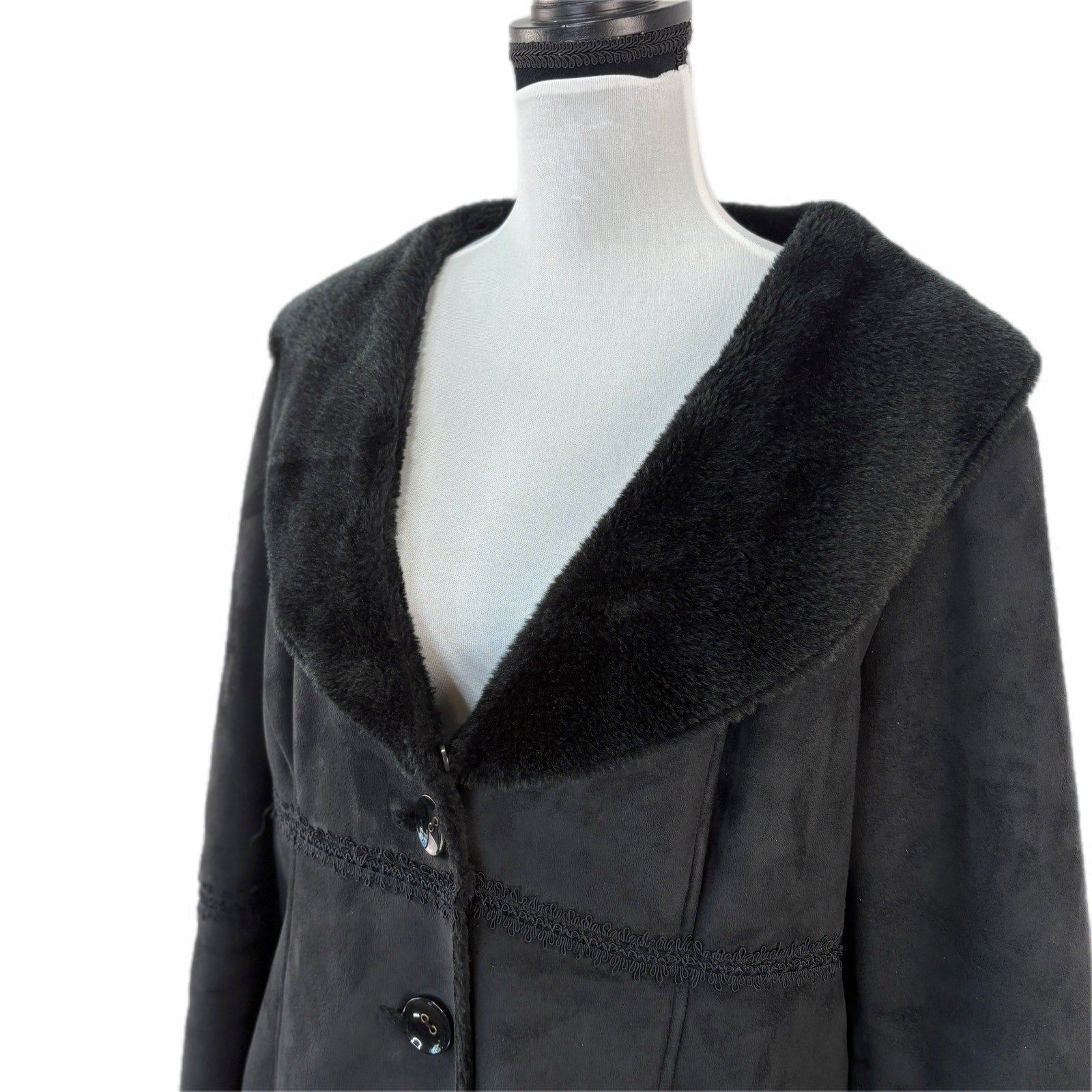 Y2K Faux Suede Faux Fur Collar Black Jacket - Women's Size XL