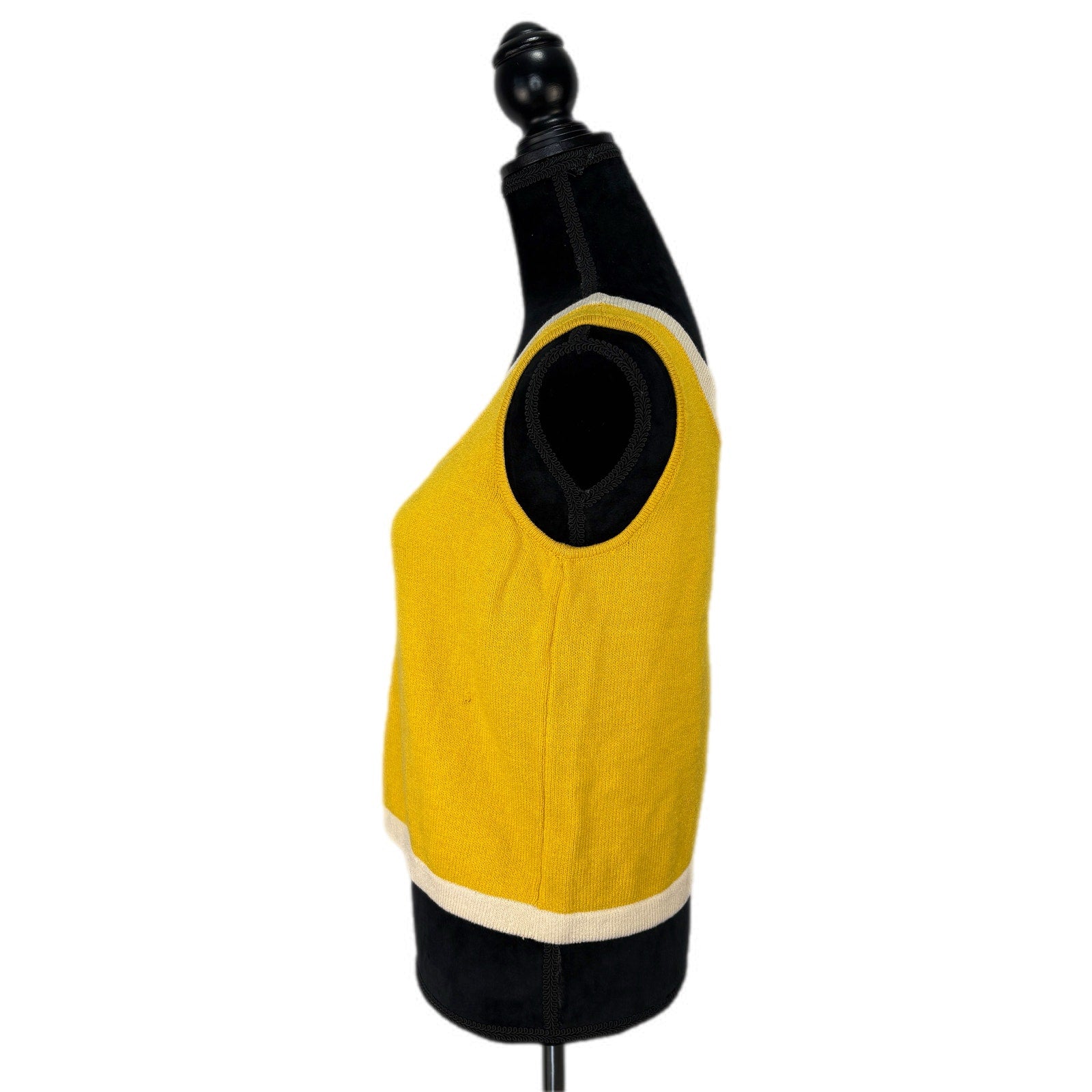 St. John Yellow White Trim Sleeveless Knit Tank - Women's Size Small