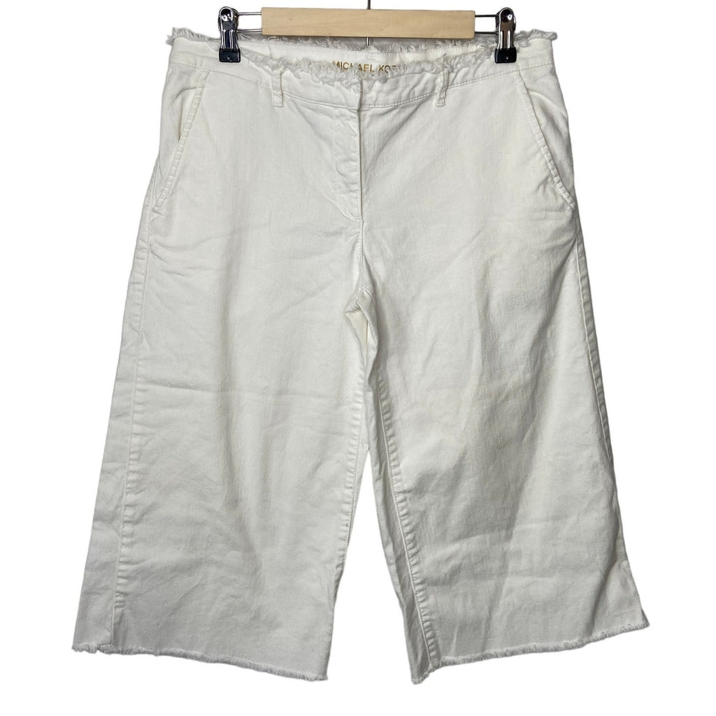 Michael Kors White Raw Hem Cropped Wide Leg Jeans - Women's Size 8