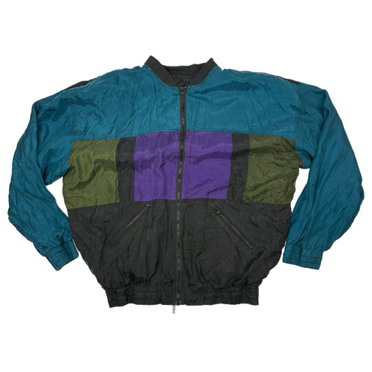 Y2K Silk Color Block Windbreaker Jacket - Men's Size XL