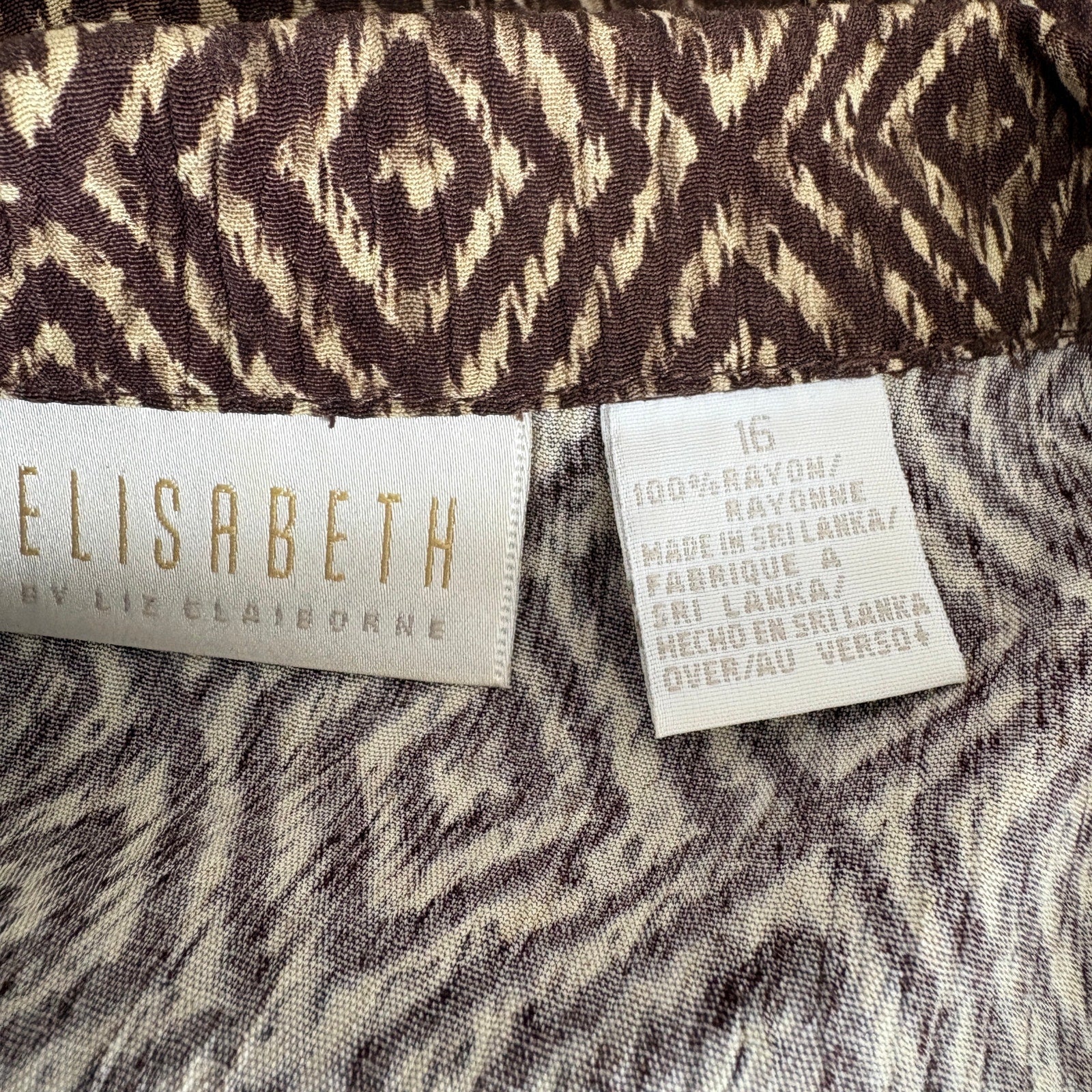 Vintage Brown Diamond Pattern Short Sleeve Button Up Shirt - Women's 16