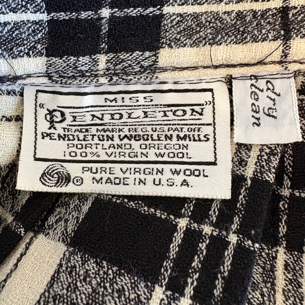 Vintage Pendleton Black White Plaid Long Pleated Skirt - Women's Size 8