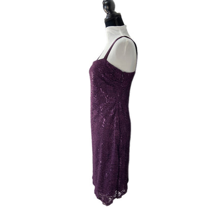 Y2K Purple Lace Sequins Short Formal Slip Dress - Women's Size 6