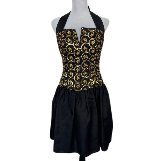 Y2K Jessica McClintock Gold Sequin Floral Short Formal Dress - Women's Size 9/10