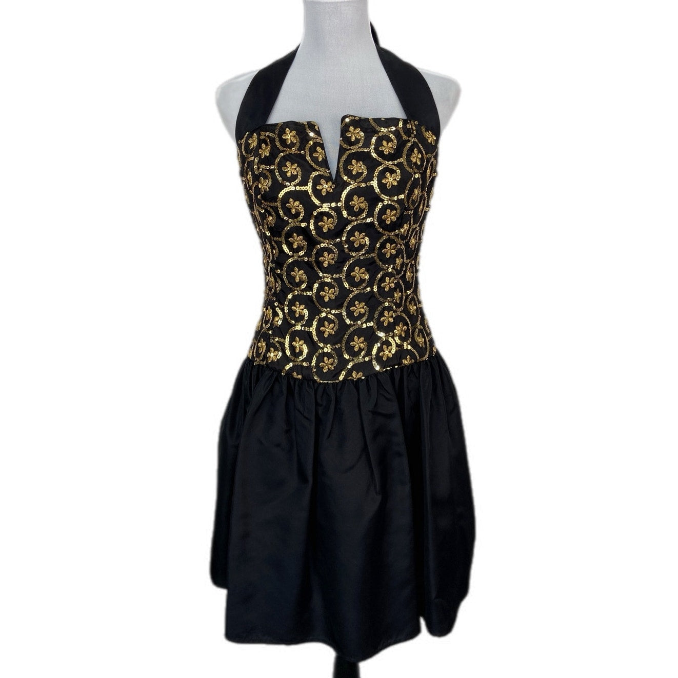 Y2K Jessica McClintock Gold Sequin Floral Short Formal Dress - Women's Size 9/10