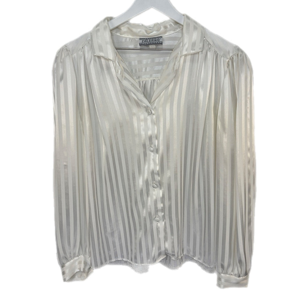Vintage White Stripe Button Front Blouse - Women's Size 18