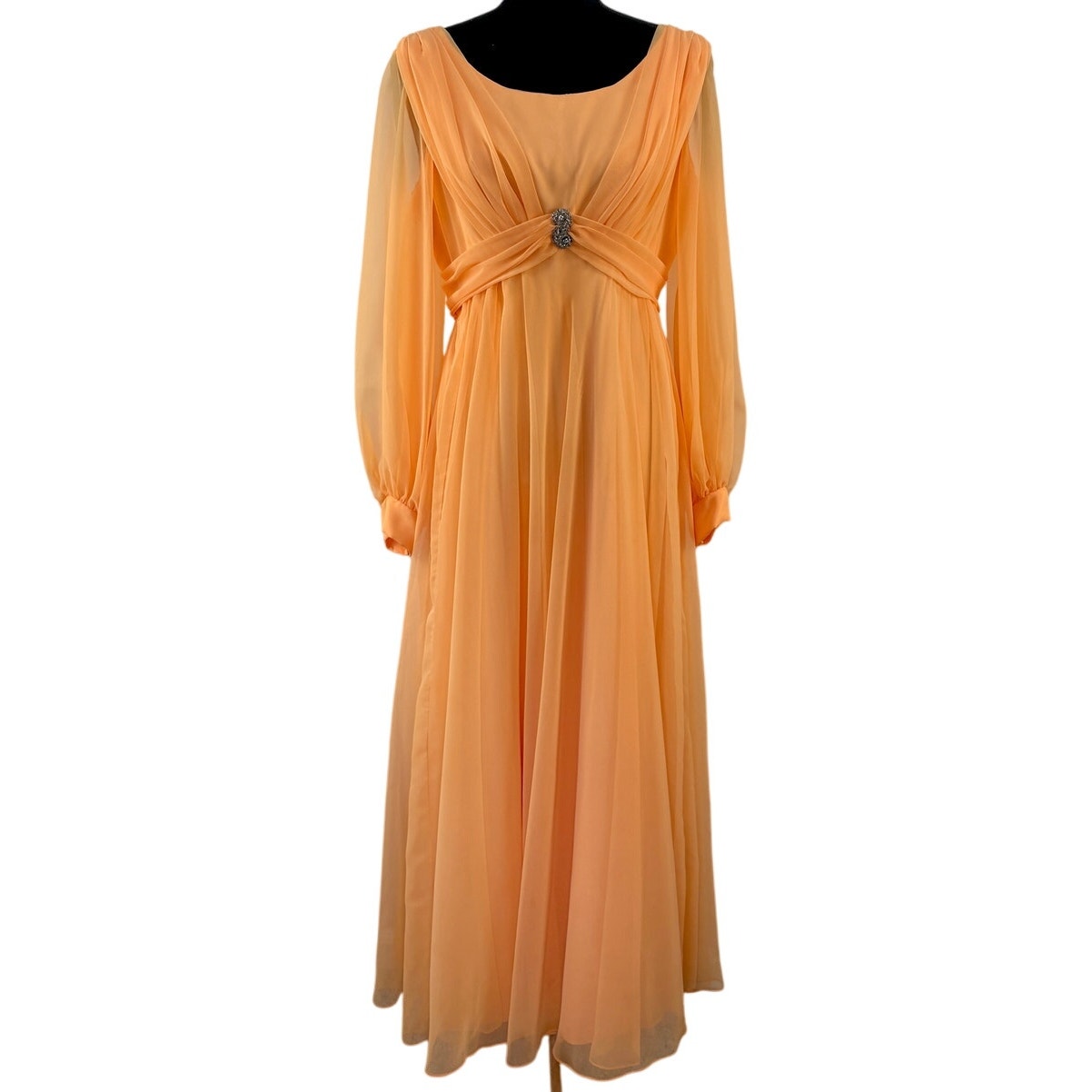 Vintage 60s 70s Pale Orange Bridesmaid Formal Dress - Women's Size 10