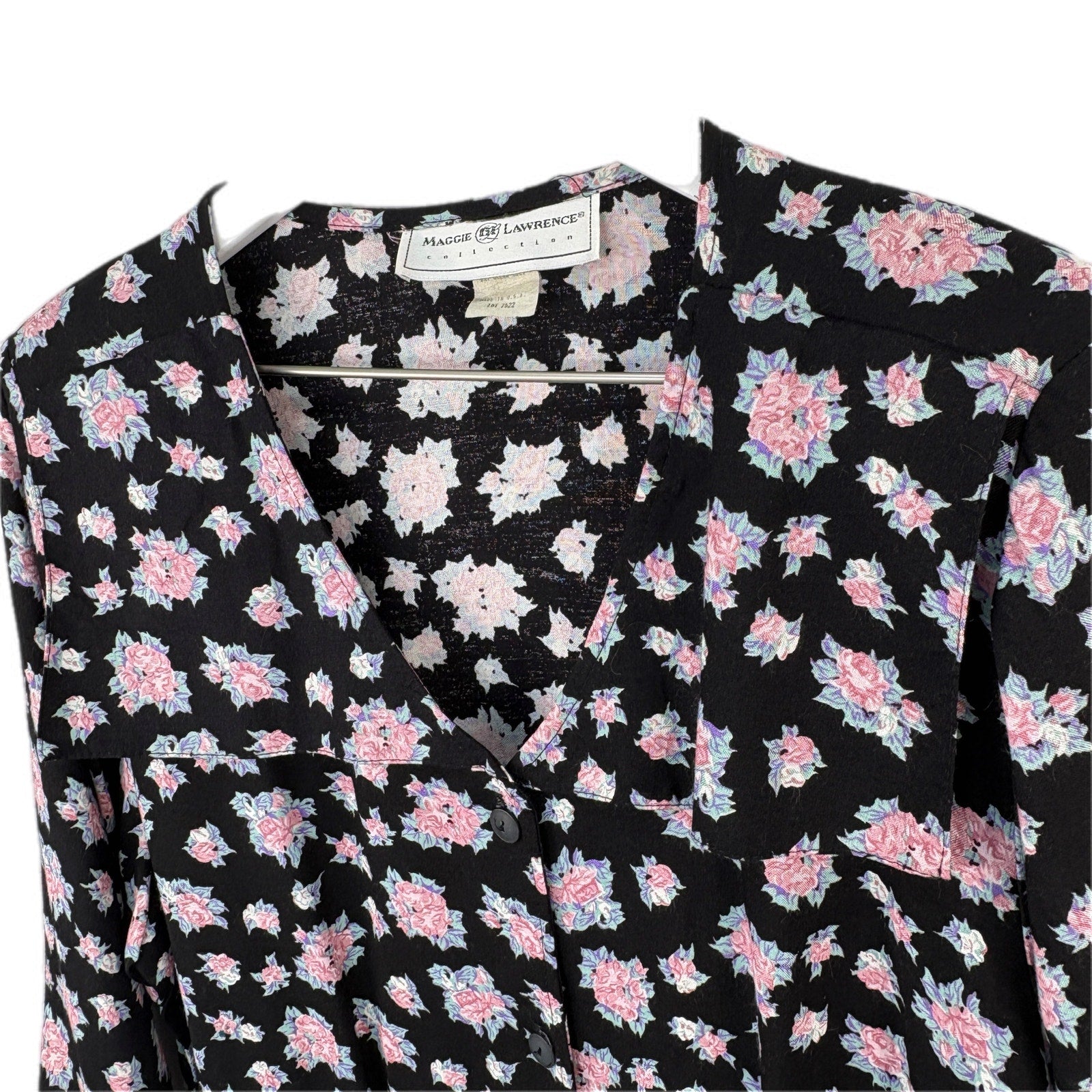 Vintage 90's Floral Big Collar Button Up Shirt Made in USA - Women's Size 14