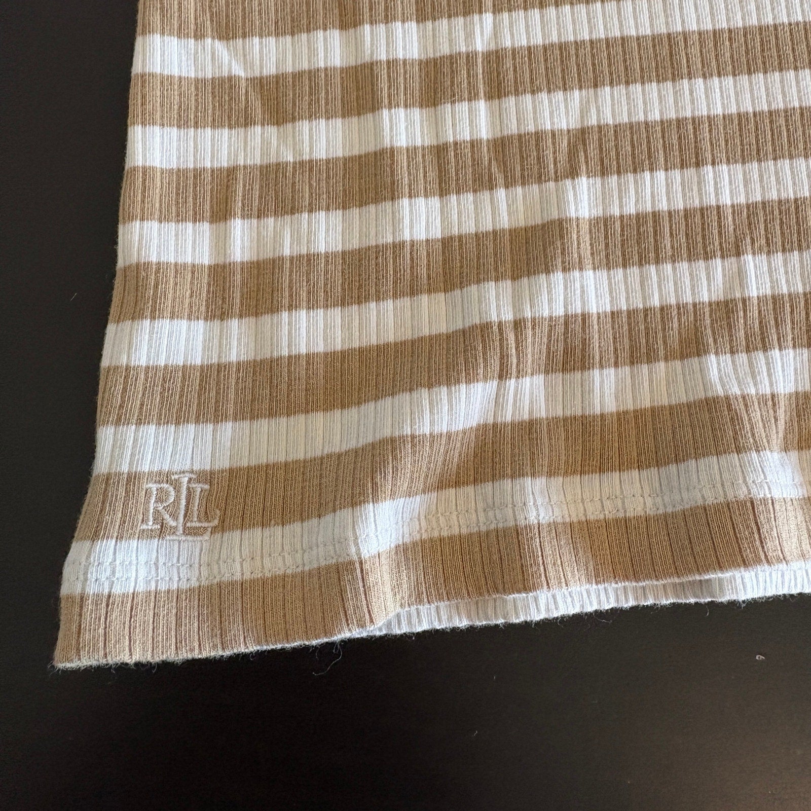 Ralph Lauren Tan White Stripe Short Sleeve Henley Shirt - Women's Size 2X