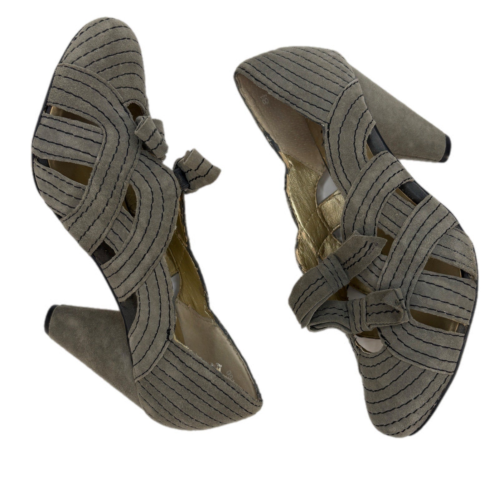 Seychelles Gray 1920's Pin-Up Style Leather Suede Pumps - Women's Size 8.5