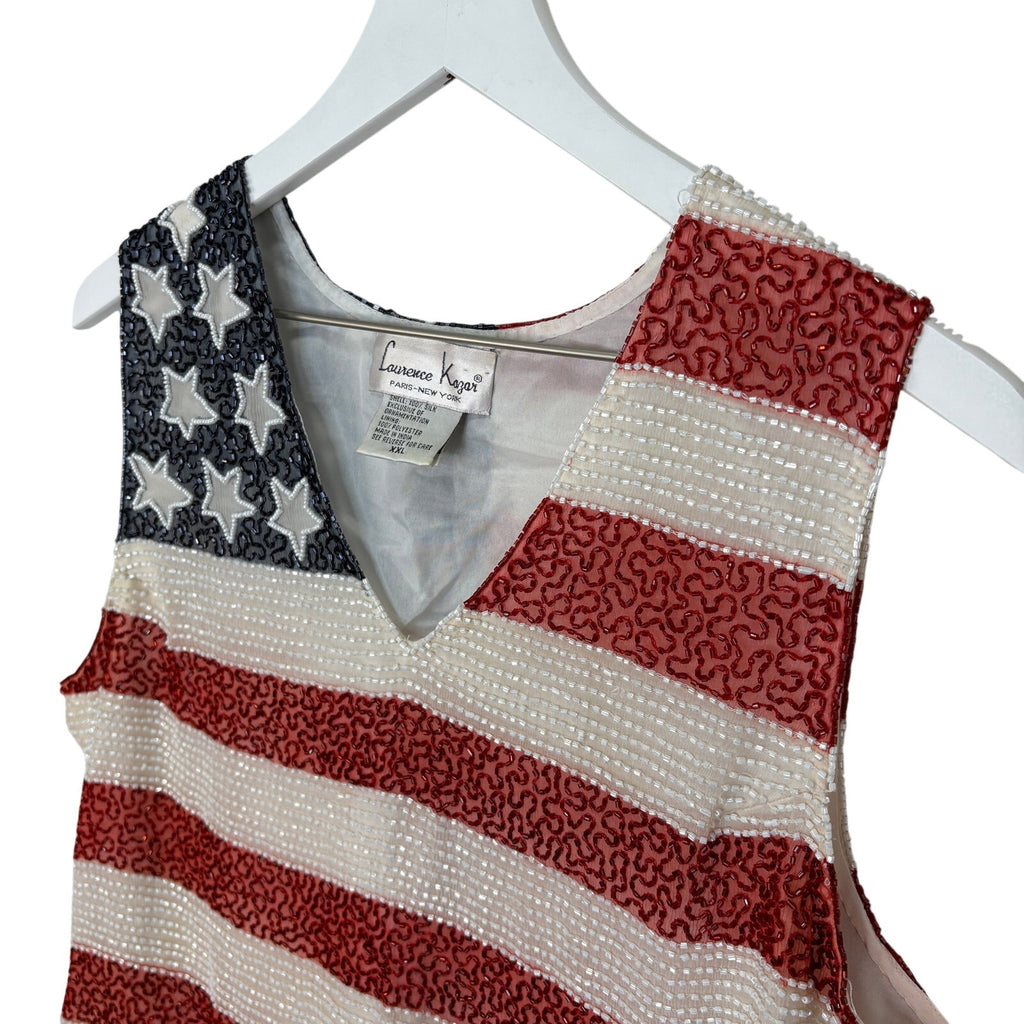 Laurence Kazar Silk Beaded American Flag Stars and Stripes Tank - Women's XXL