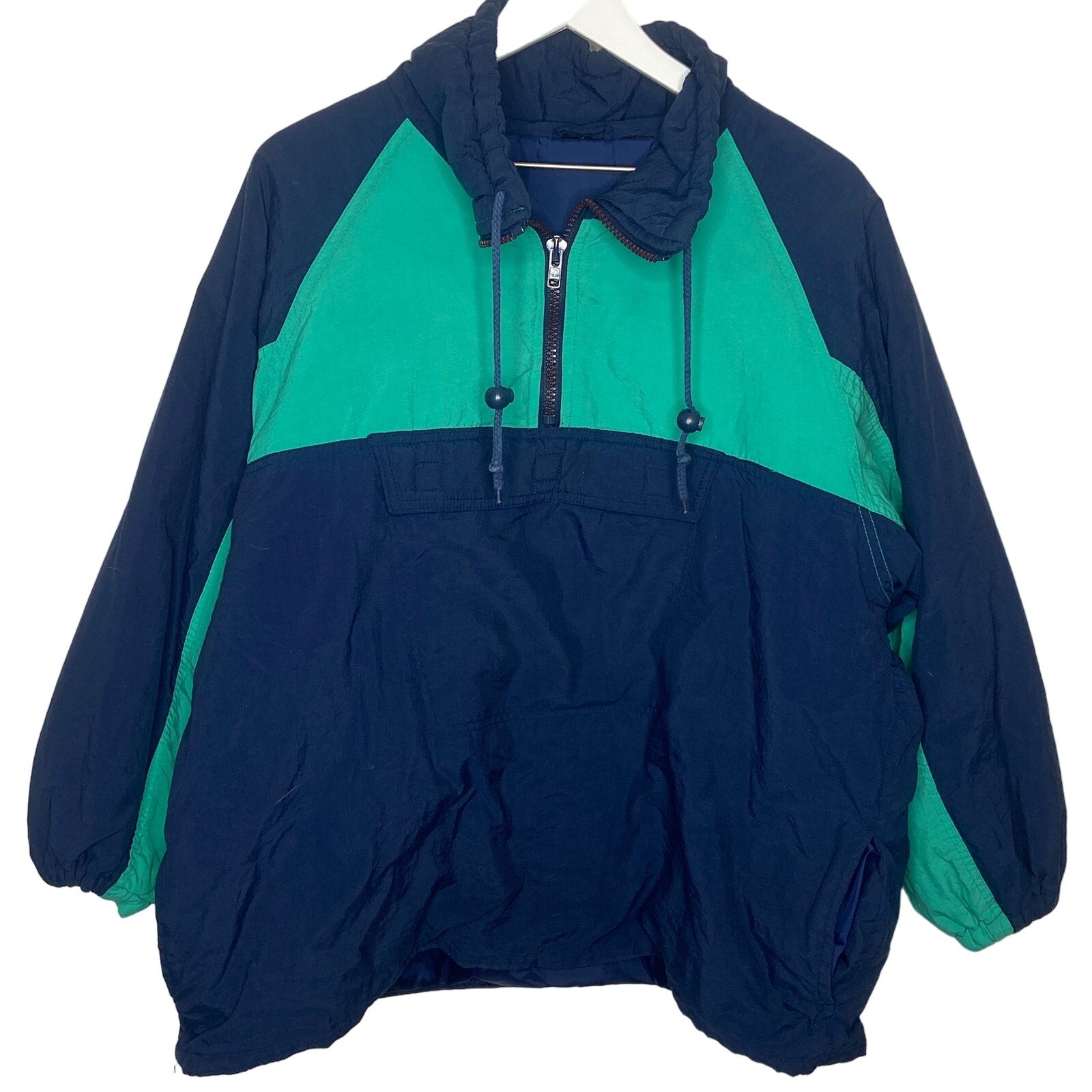 Vintage Oversized Pullover Color Block Nylon Jacket - Adult Size Small