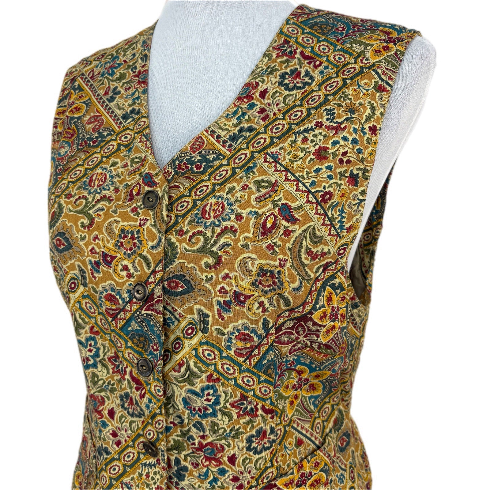 Vintage Floral Paisley Mixed Patterned Vest - Women's Size S