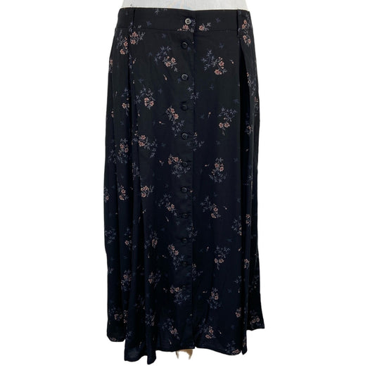Y2K Black Floral Rayon Midi Skirt - Women's Size 18P
