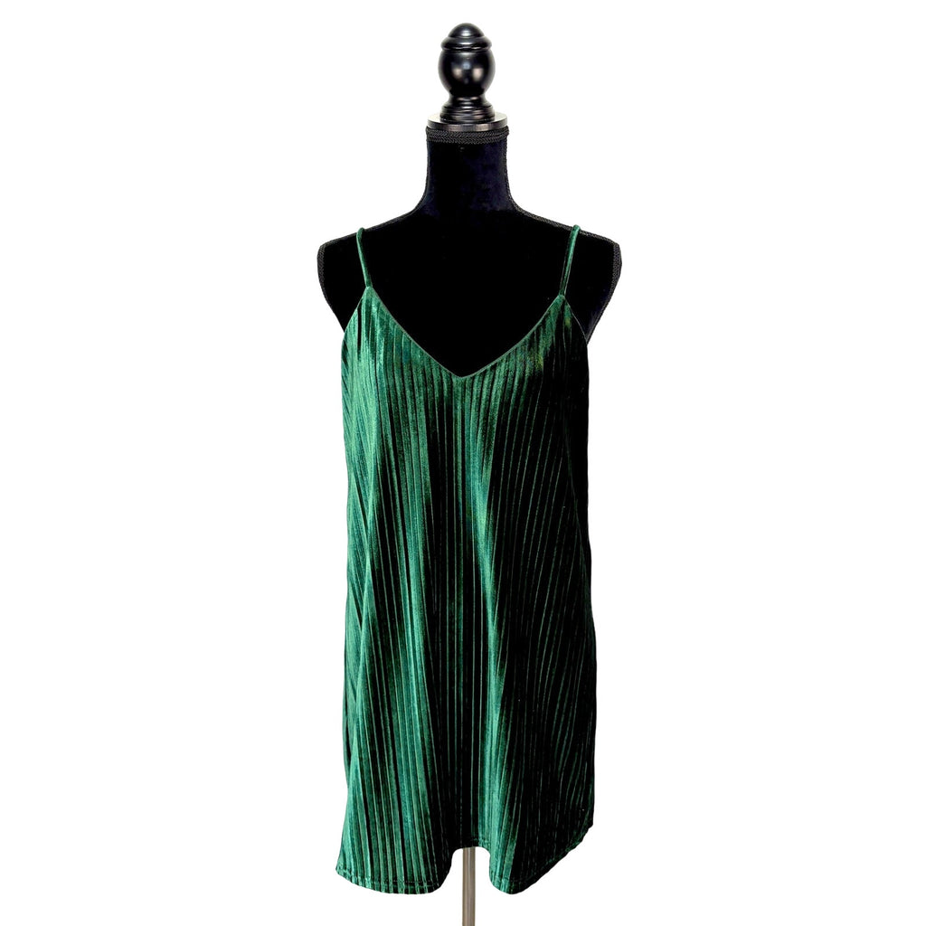 Jack by BB Dakota Dark Green Velvet Pleated Sleeves Dress - Women's Size Small