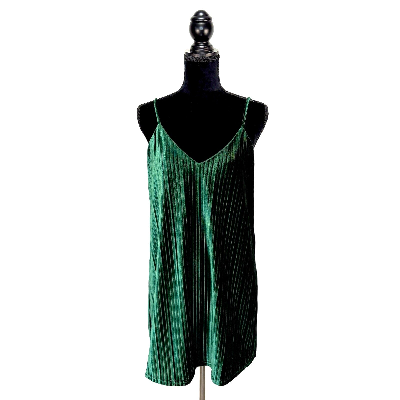 Jack by BB Dakota Dark Green Velvet Pleated Sleeves Dress - Women's Size Small