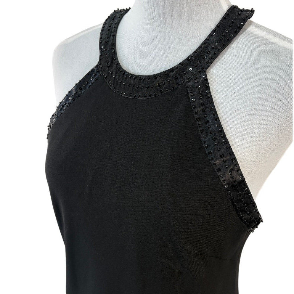 Y2K Black Halter Beaded Neckline Formal Dress - Women's Size 12