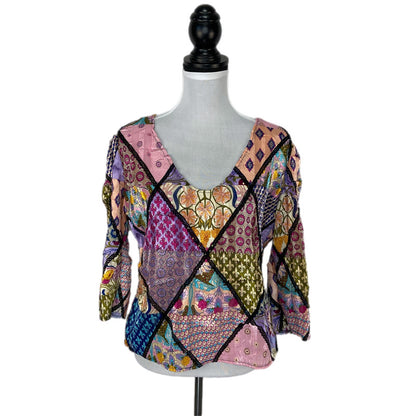 Alberto Makali Mixed Pattern Textured Sheer Top - Women's Size S