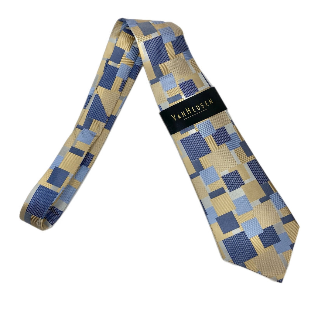 VanHeusen Yellow Blue Square Pattern Men's Tie NWT