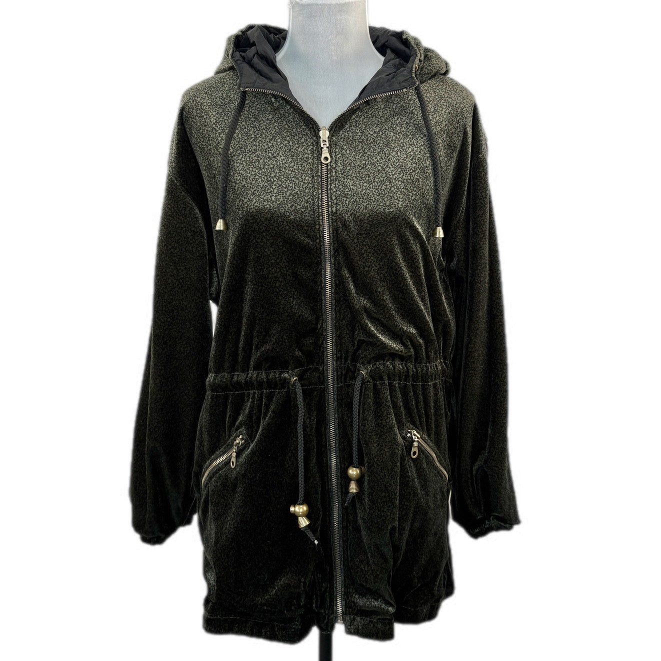 Vintage Oversized Reversible Green Velveteen Long Cinch Waist Coat - Women's M