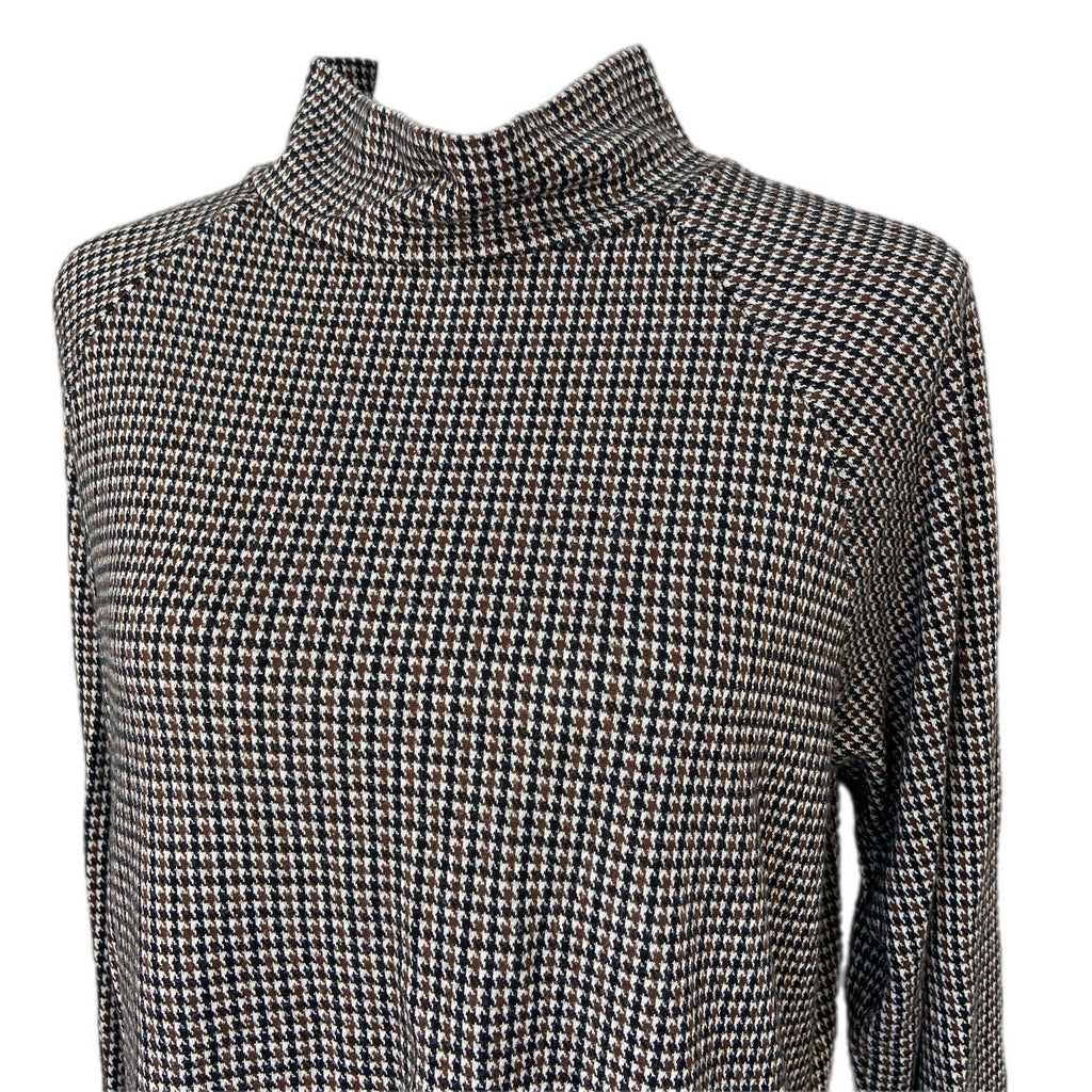 Lou & Grey for Loft Houndstooth Mock Neck Crop Long Sleeve Shirt - Women Size M