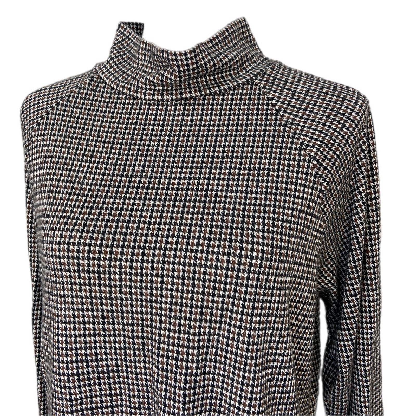 Lou & Grey for Loft Houndstooth Mock Neck Crop Long Sleeve Shirt - Women Size M