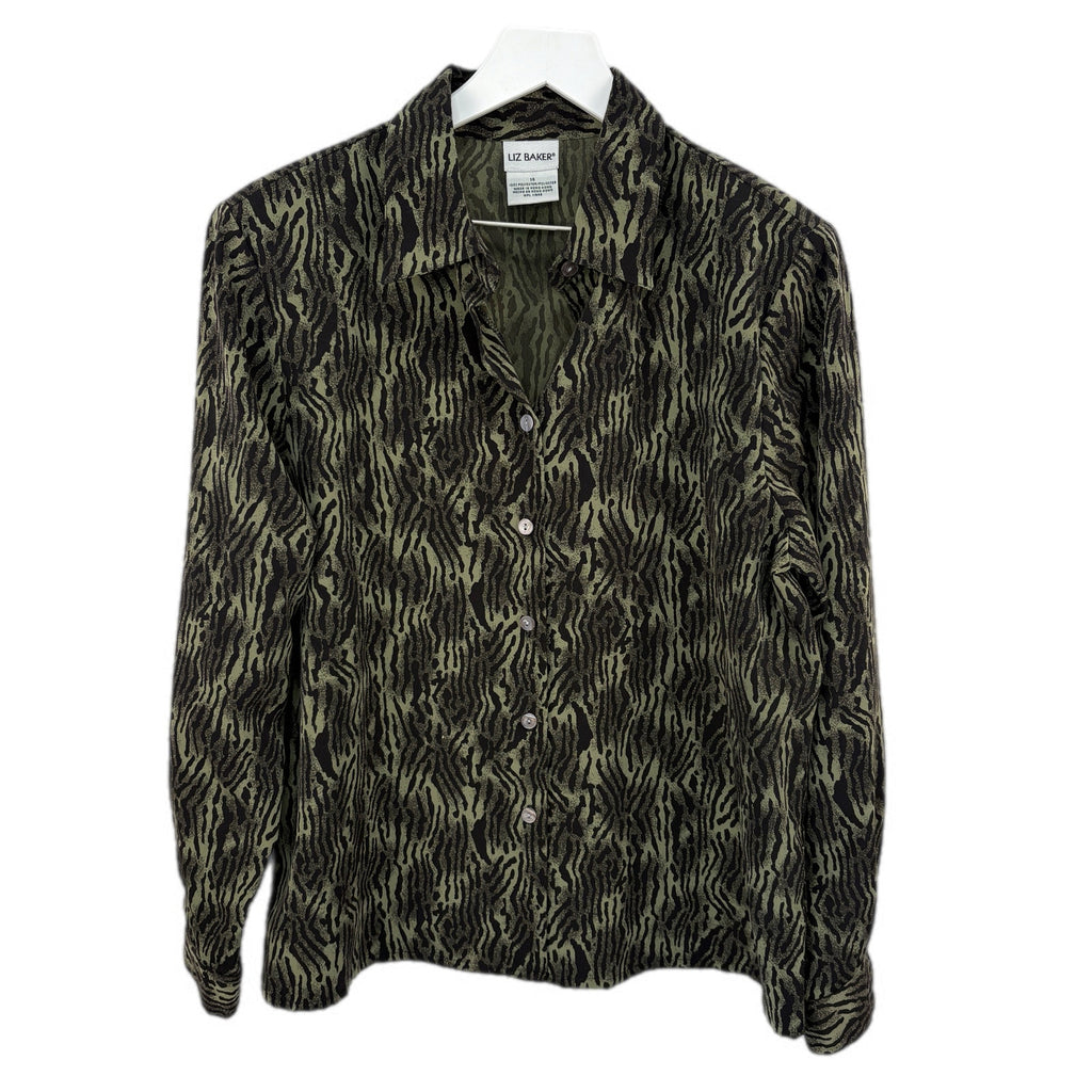 Vintage Green Animal Print Button Up Shirt - Women's Size 14
