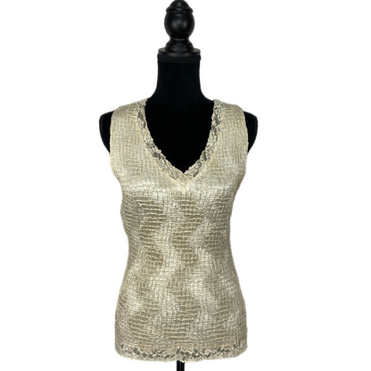 Y2K Crinkle Textured Shimmery Stretchy Lace Trim Tank Top - Women's Large