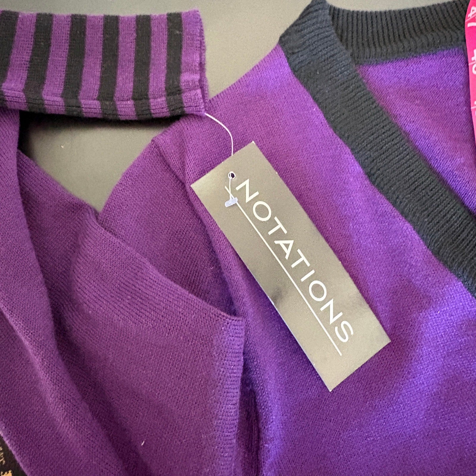 Emo Revival 2010s Purple Black Stripe Cardigan - Women's Size L