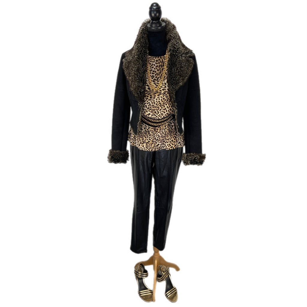 Libby Edelman Leopard Print Gathered Waist Peplum Mob Wife Chic Top - Women'se L