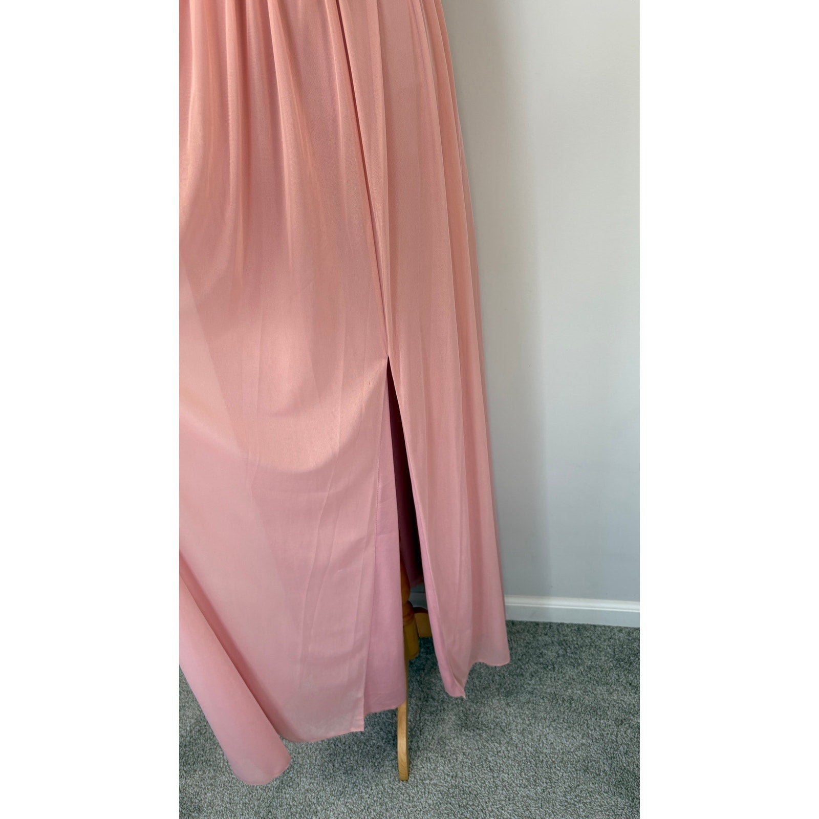 David's Bridal Blush Pink Rouched Waist Long Slip Bridesmaid Dress - Women's 16
