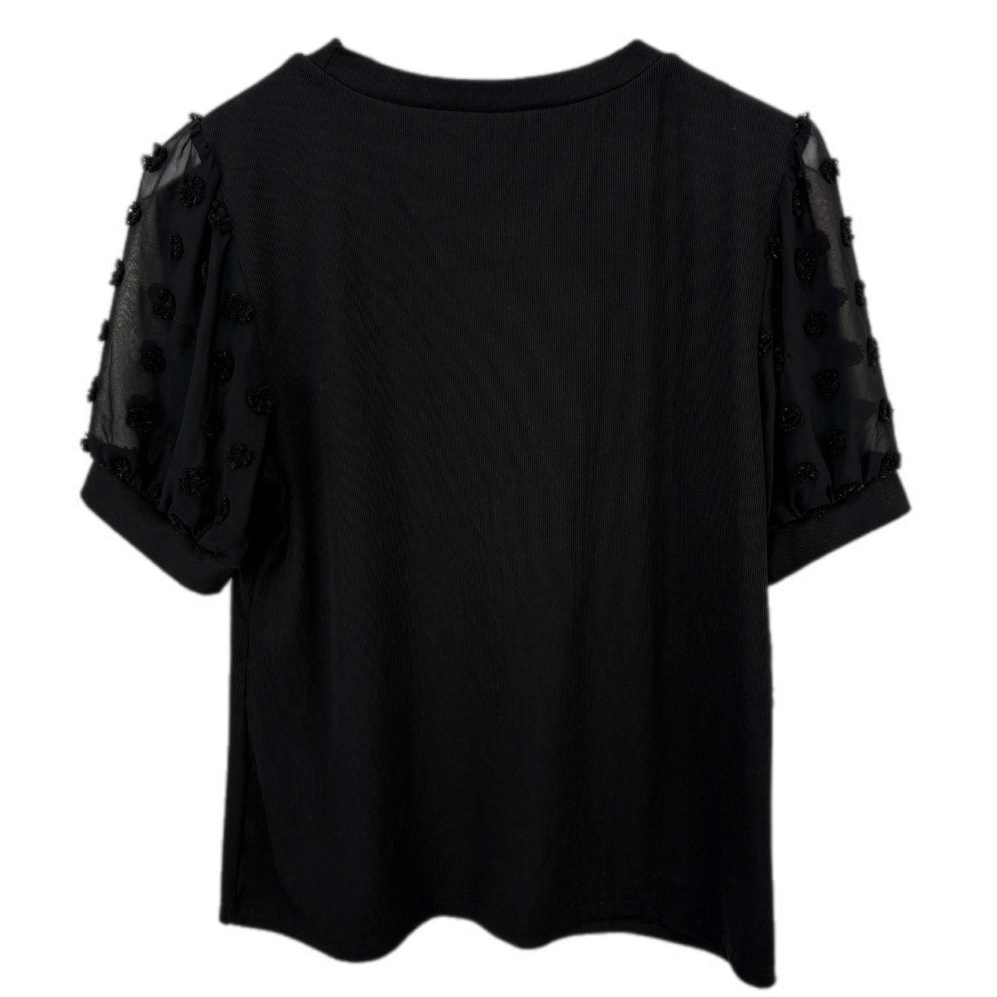 Black Ribbed Short Sheer Sleeve Top - Women's Size L