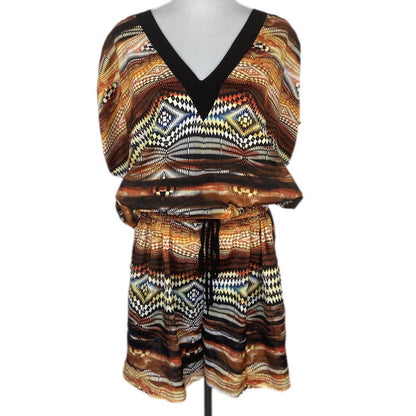 Bisou Bisou Geo Patterned Semi Sheer Boho Romper - Women's XL