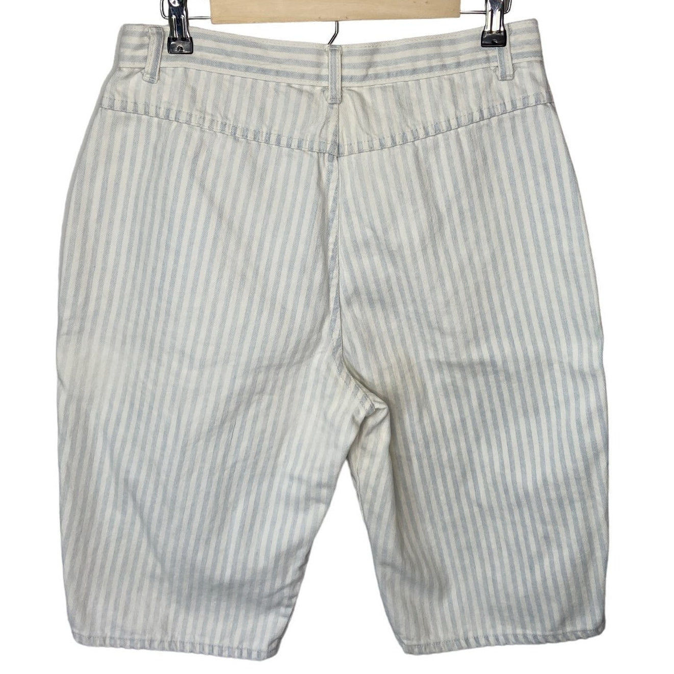 Vintage Stefano Blue Striped Long Bermuda Jean Shorts - Women's Size 18