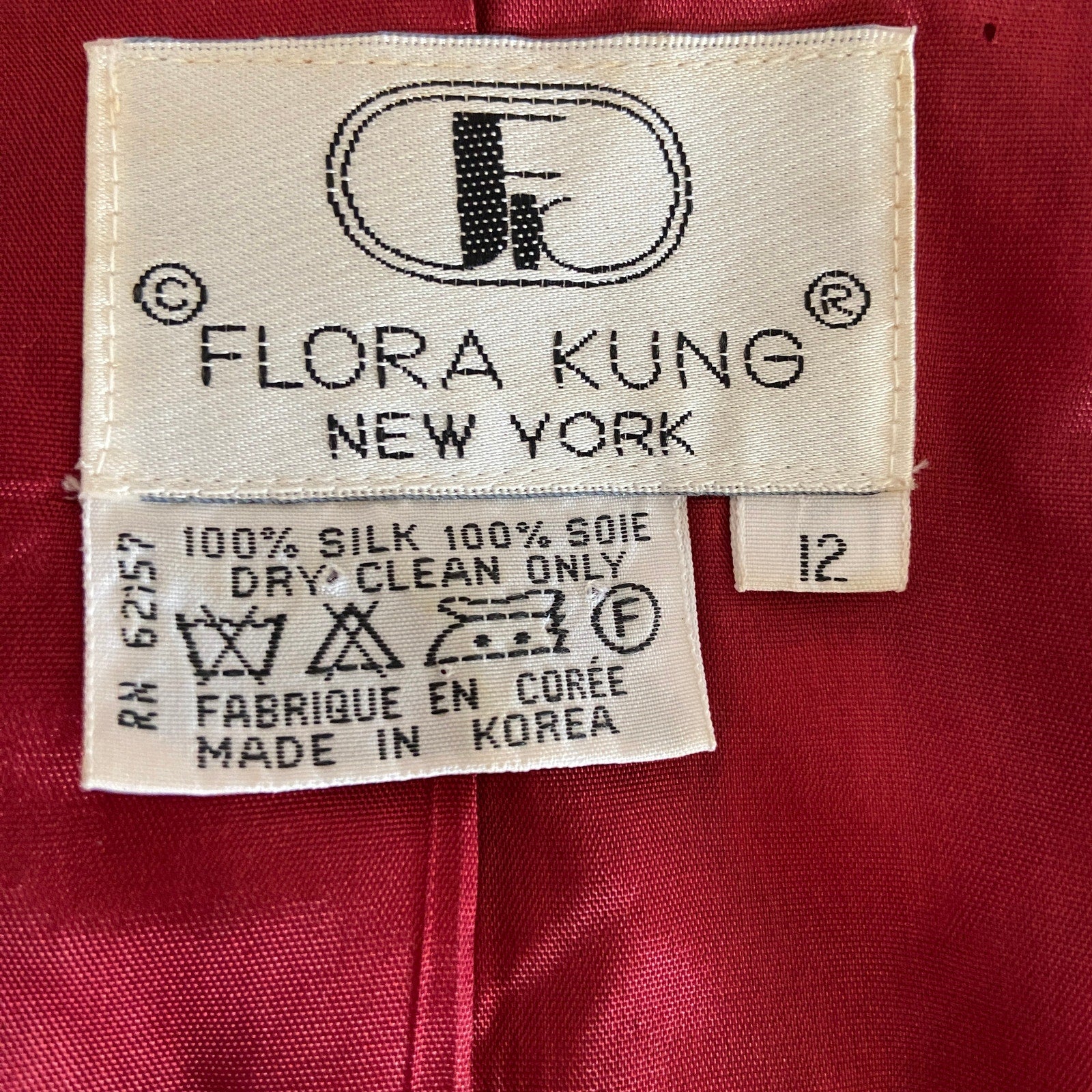 Vintage Flora Kung Red Silk Distorted Dot Patterned Blazer - Women's Size 12