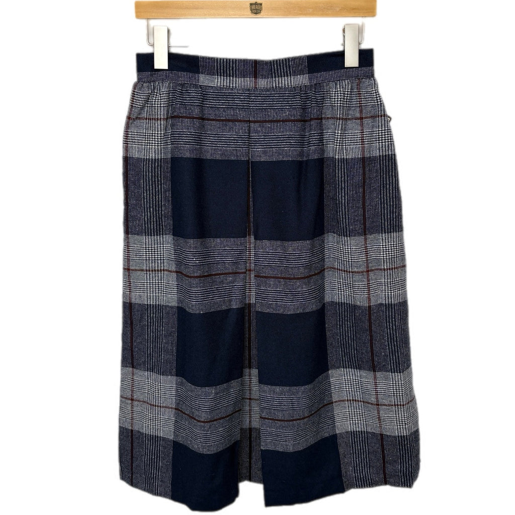 Vintage Blue Plaid Wool Blend Long Skirt - Women's Size 11/12