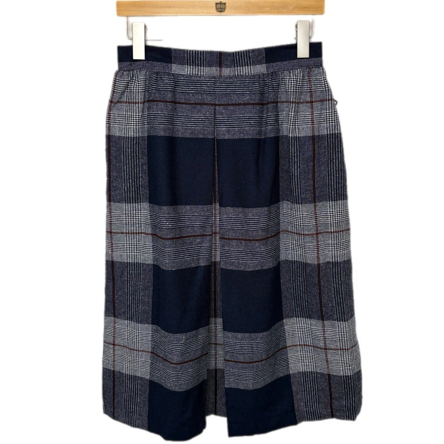 Vintage Blue Plaid Wool Blend Long Skirt - Women's Size 11/12