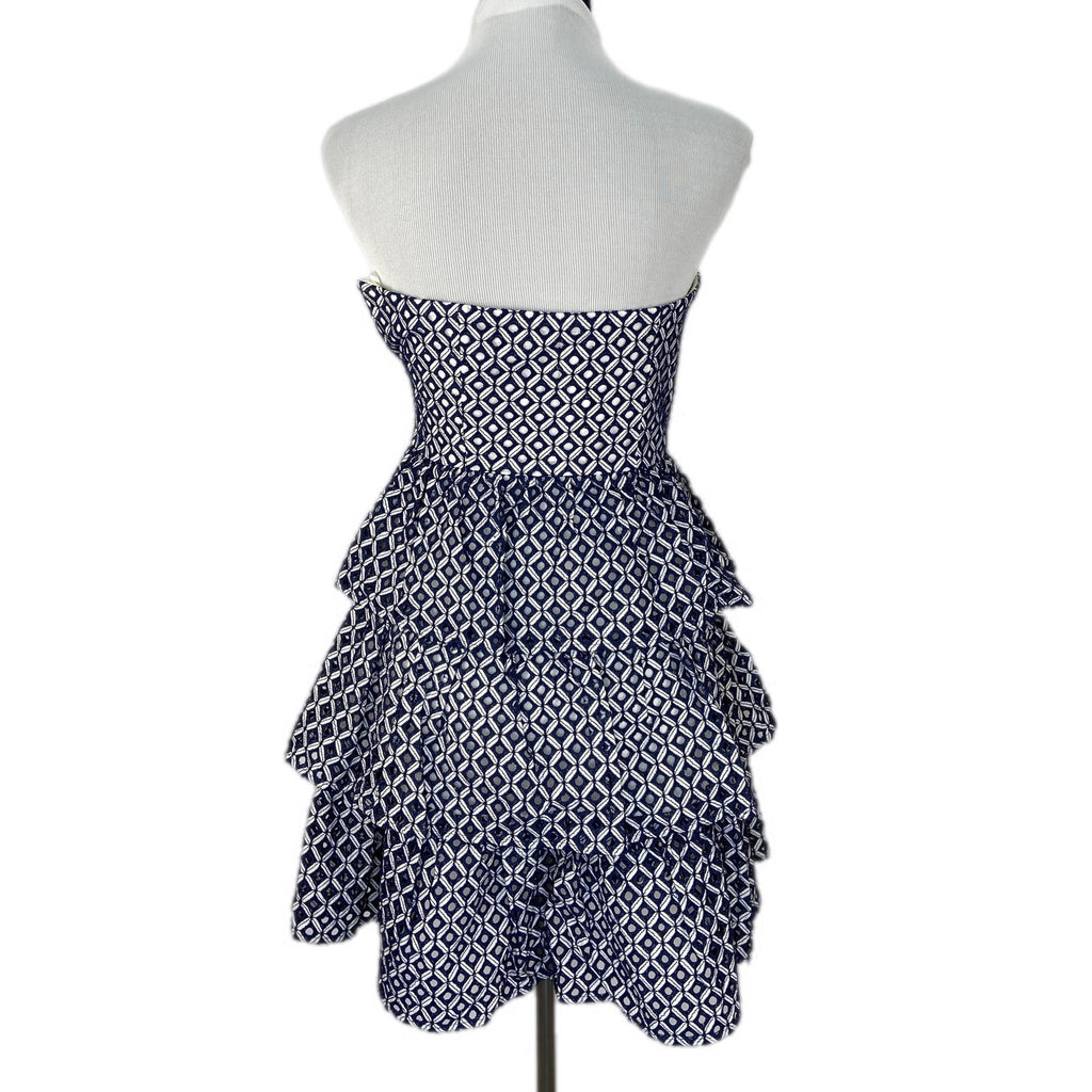 Sleeveless Navy Blue White Patterned Tiered Dress - Women's Size 2