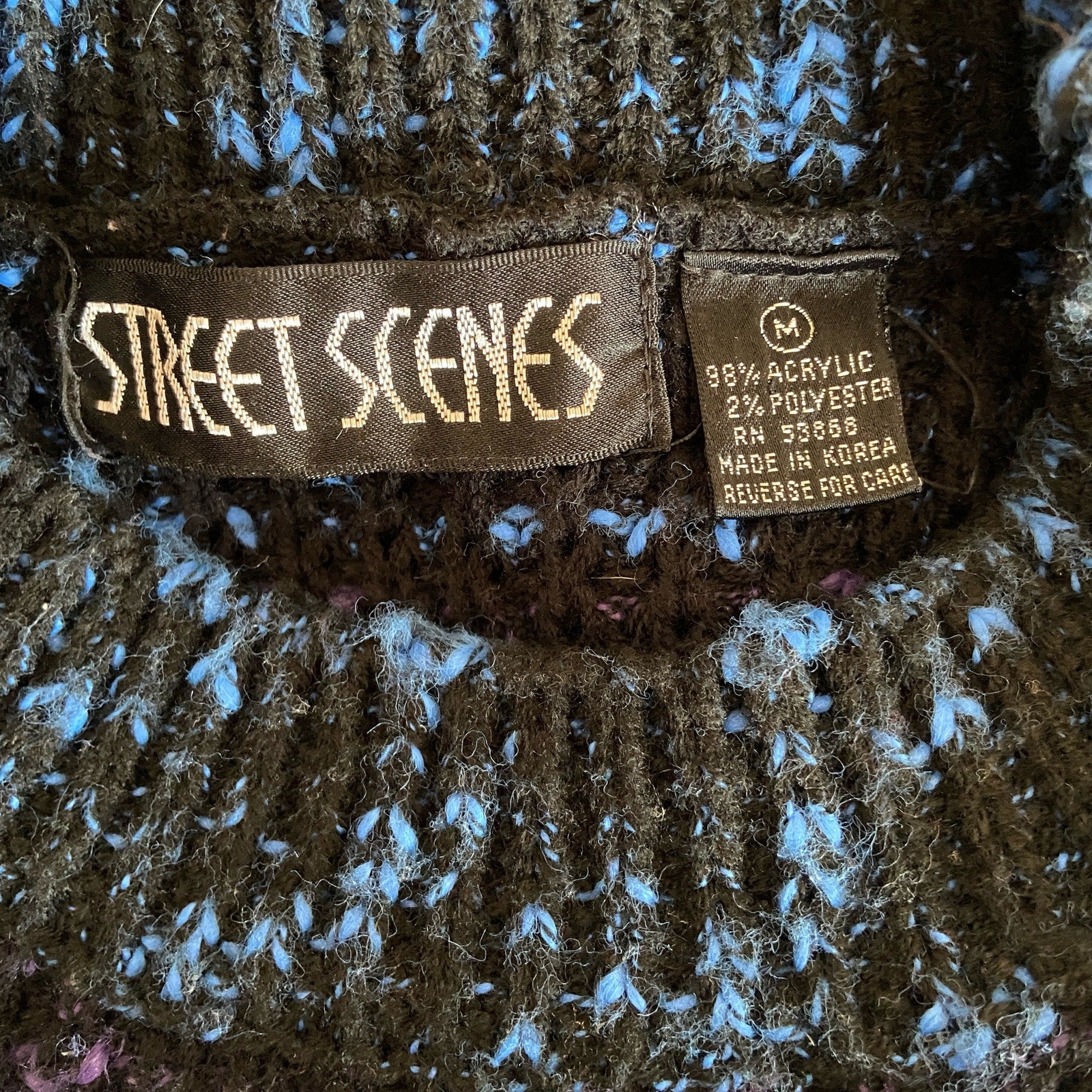 Vintage Horizontal Blue Block Stripe Grandpa Sweater - Men's Size M