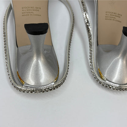 Y2K Silver Bejeweled Slip On Kitten Heel Sandals - Women's Size 11M