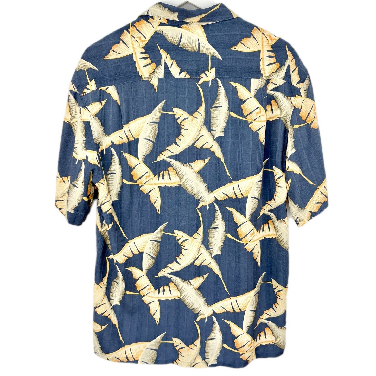 Blue Silk Banana Leaves Hawaiian Shirt - Men's Size M