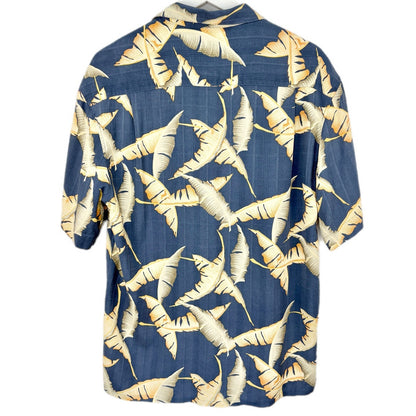 Blue Silk Banana Leaves Hawaiian Shirt - Men's Size M