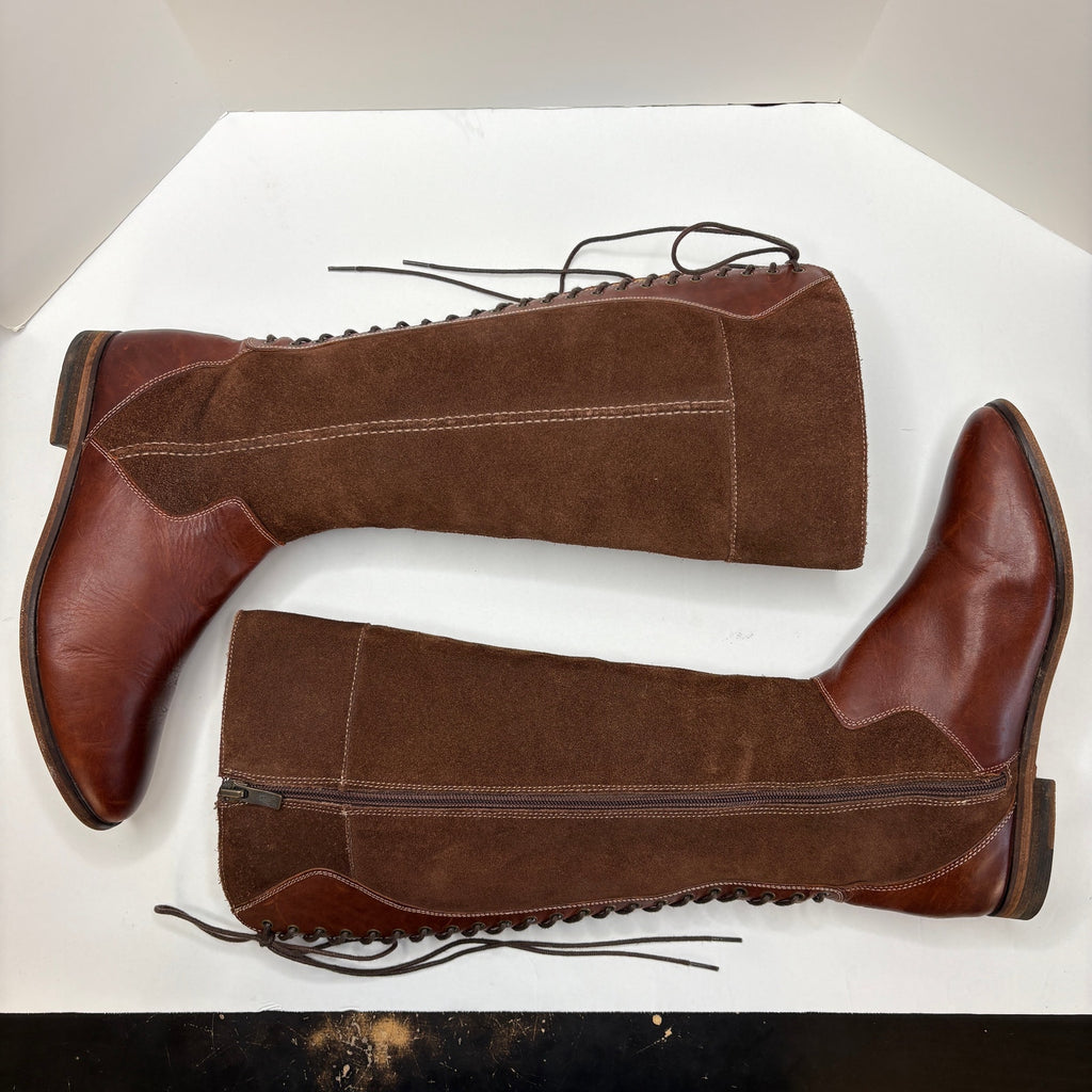 Brown Leather Suede Tall Riding Boots - Women's Size 8