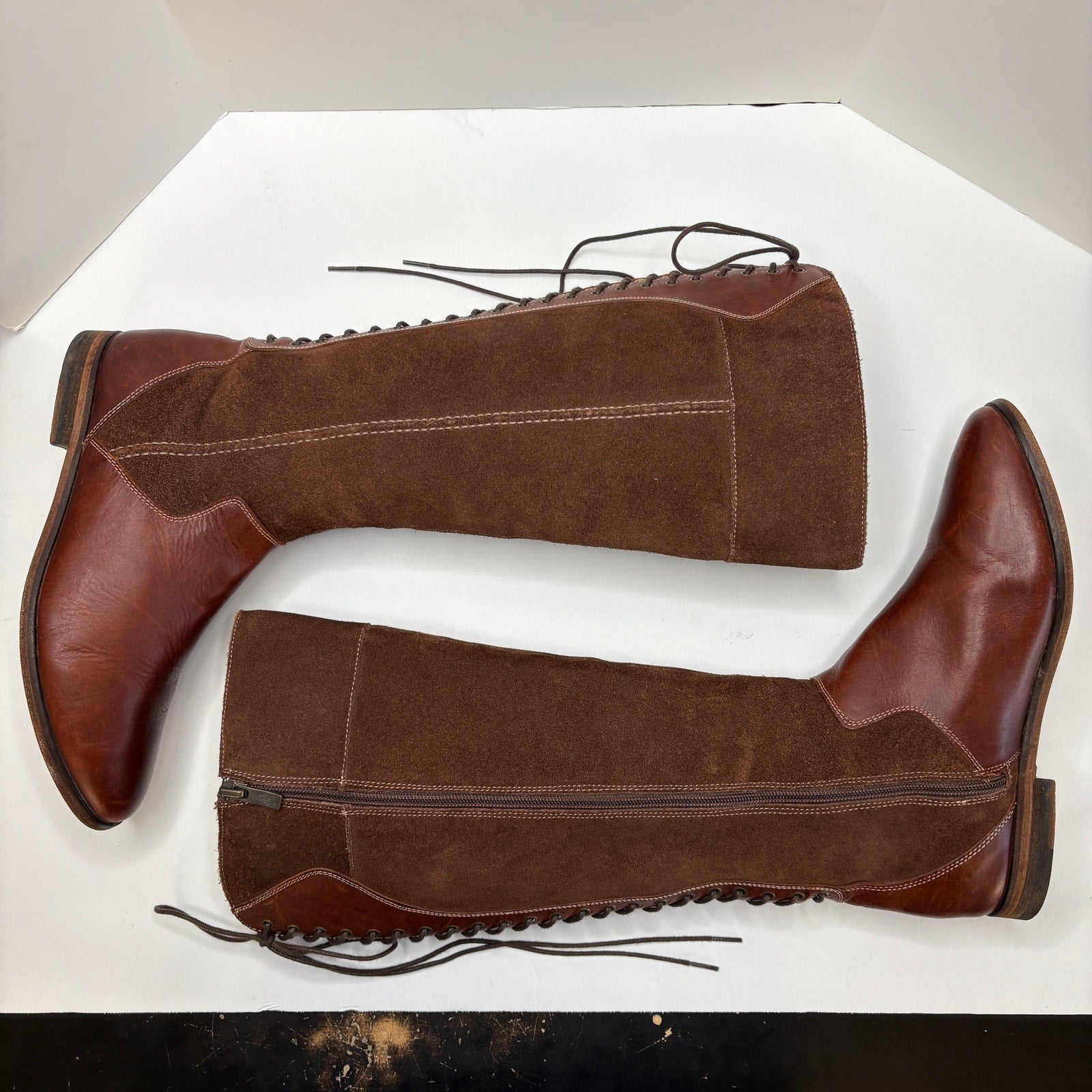 Brown Leather Suede Tall Riding Boots - Women's Size 8