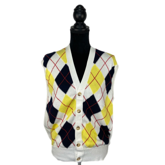 Argyle Preppy Knit Cardigan Sweater - Men's Size L