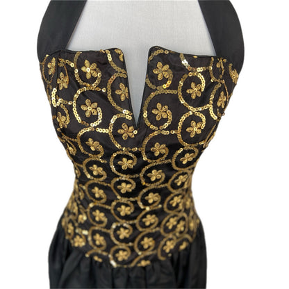 Y2K Jessica McClintock Gold Sequin Floral Short Formal Dress - Women's Size 9/10