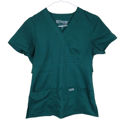 Grey's Anatomy Green Mock Wrap Scrub Top - Women's XS