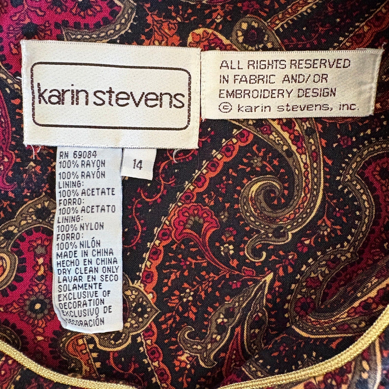 Vintage Dark Heritage Paisley Quilted Jacket and Matching Dress - Women's 14