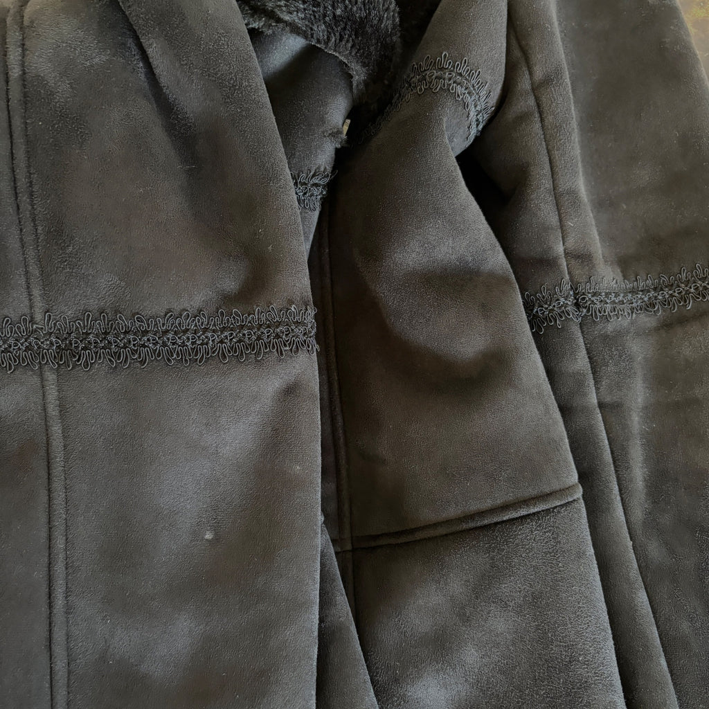 Y2K Faux Suede Faux Fur Collar Black Jacket - Women's Size XL